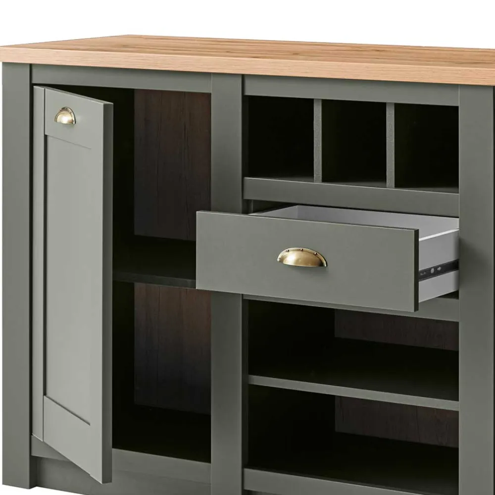 Wohnen Sideboards<152x83x45 Landhaus Anrichte in Graugrün - Eylan