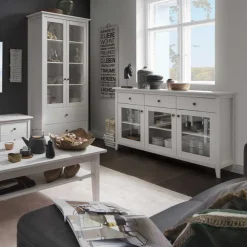 Wohnen Vitrinen|Schränke<144x91x40 Landhaus Anrichte mit 3 Glastüren - Astinion