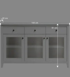 Wohnen Vitrinen|Schränke<144x91x40 Landhaus Anrichte mit 3 Glastüren - Astinion