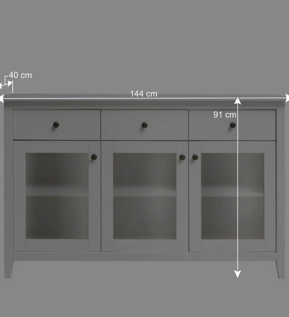 Wohnen Vitrinen|Schränke<144x91x40 Landhaus Anrichte mit 3 Glastüren - Astinion