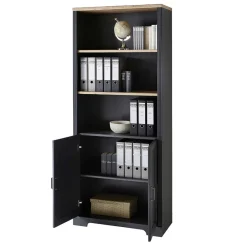 Wohnen Regale<86x204x38 Landhaus Büroregal in Grau & Eiche - Joe