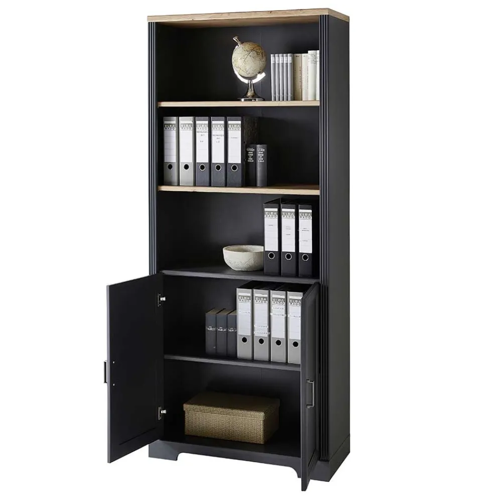 Wohnen Regale<86x204x38 Landhaus Büroregal in Grau & Eiche - Joe