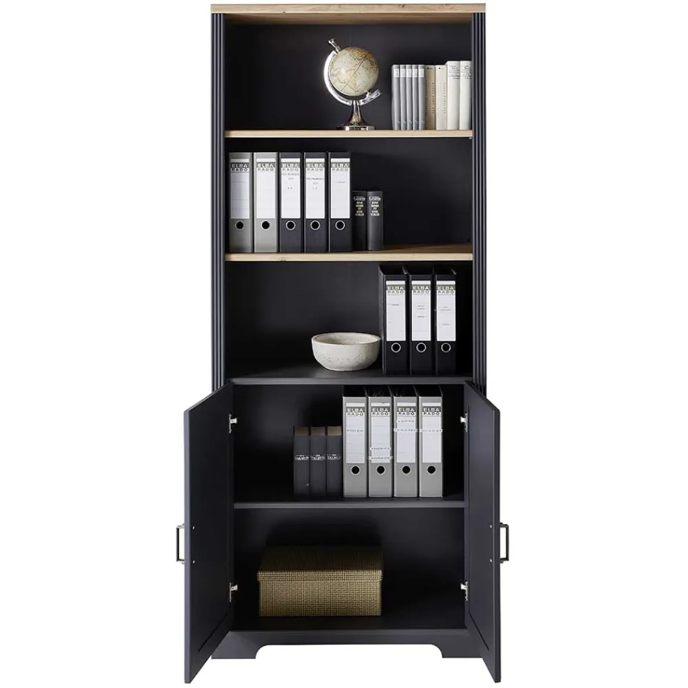 Wohnen Regale<86x204x38 Landhaus Büroregal in Grau & Eiche - Joe