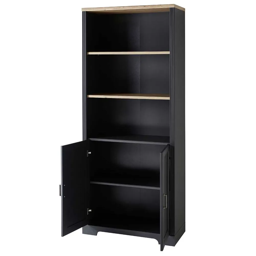 Wohnen Regale<86x204x38 Landhaus Büroregal in Grau & Eiche - Joe