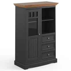 Wohnen Vitrinen|Schränke<90x130x45 Landhaus Highboard in Grau & Eiche - Witenga