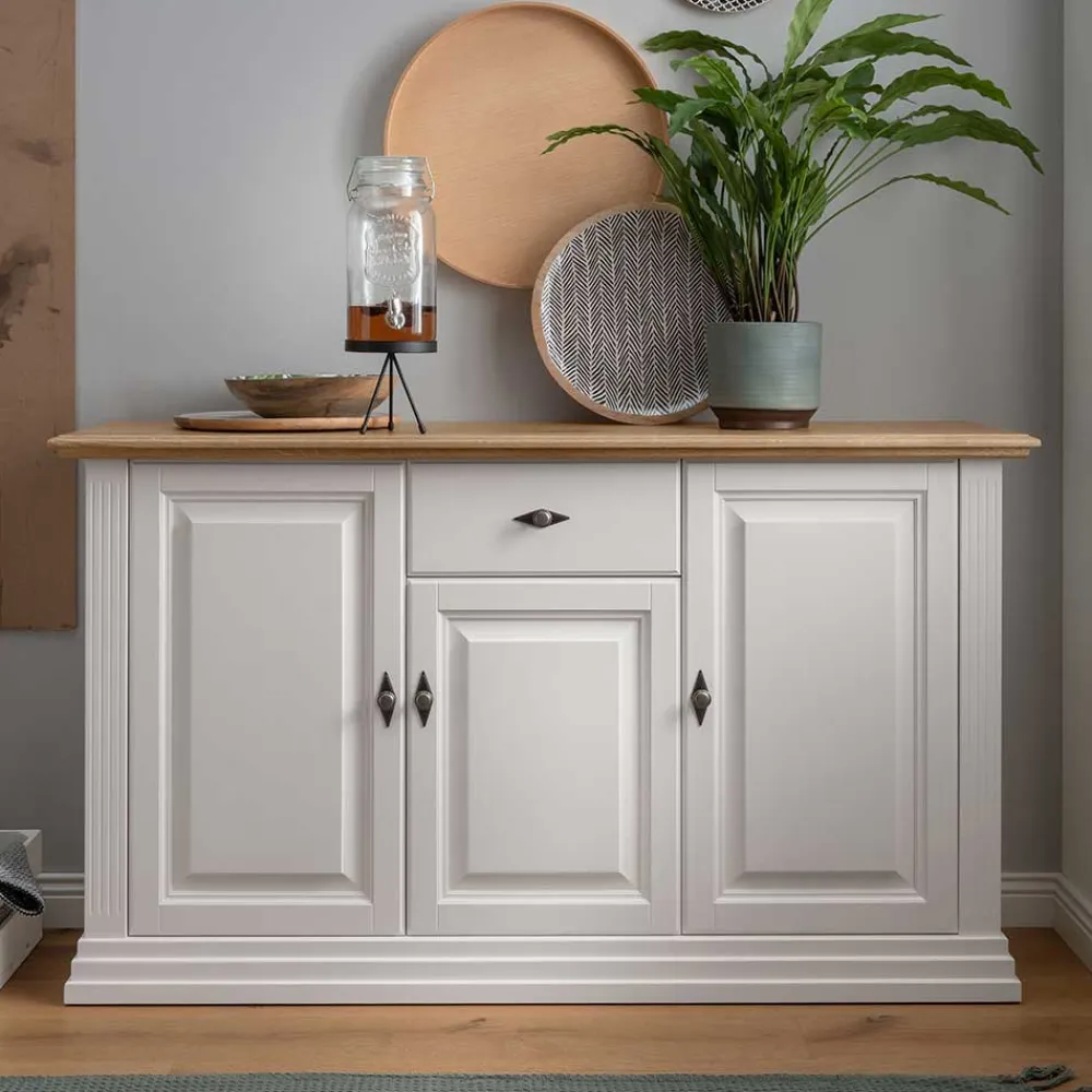 Wohnen Sideboards<157x91x45 Landhaus Kommode in Weiß & Eiche - Henry