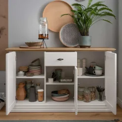 Wohnen Sideboards<157x91x45 Landhaus Kommode in Weiß & Eiche - Henry