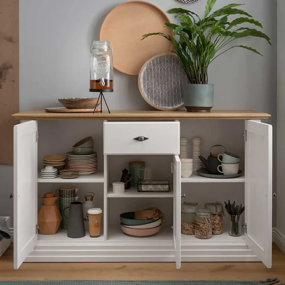 Wohnen Sideboards<157x91x45 Landhaus Kommode in Weiß & Eiche - Henry