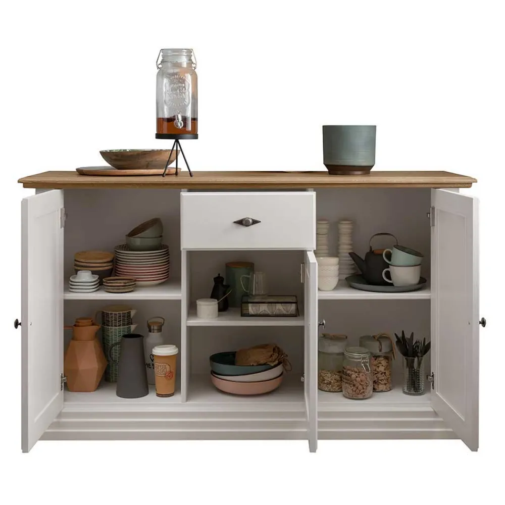 Wohnen Sideboards<157x91x45 Landhaus Kommode in Weiß & Eiche - Henry