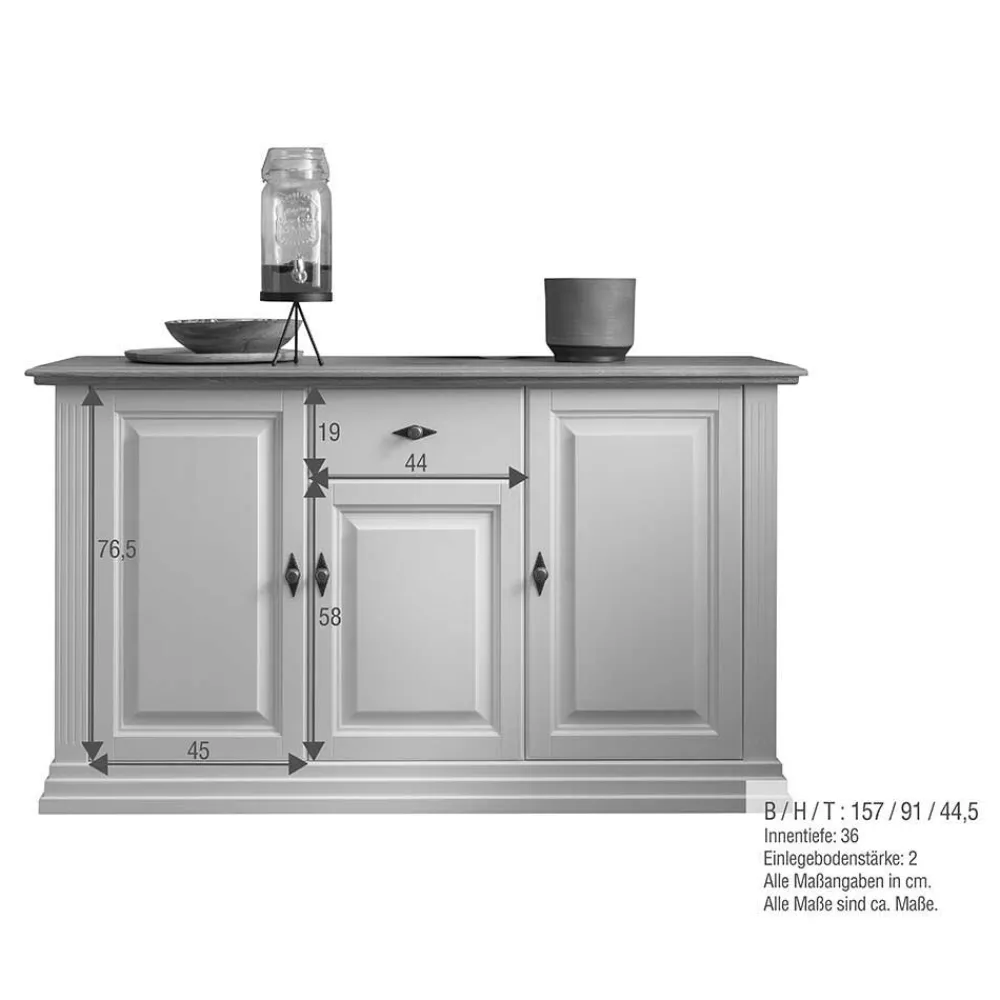 Wohnen Sideboards<157x91x45 Landhaus Kommode in Weiß & Eiche - Henry