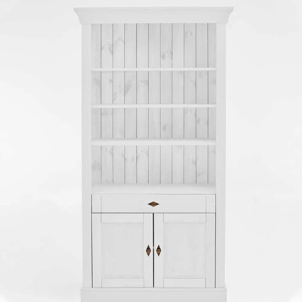 Wohnen Regale<108x203x45 Landhaus Regal mit 2 Türen & Schublade - Satumare I