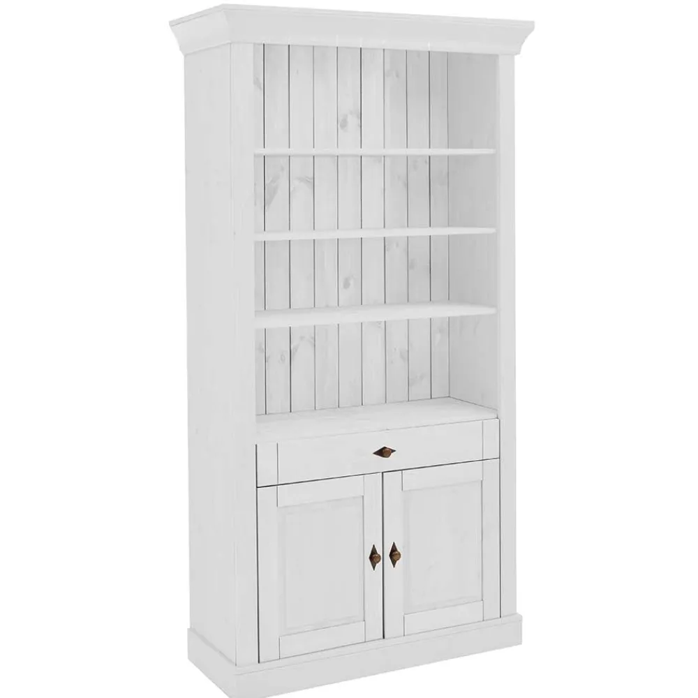 Wohnen Regale<108x203x45 Landhaus Regal mit 2 Türen & Schublade - Satumare I