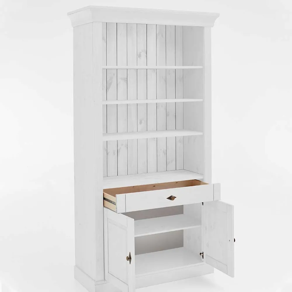 Wohnen Regale<108x203x45 Landhaus Regal mit 2 Türen & Schublade - Satumare I