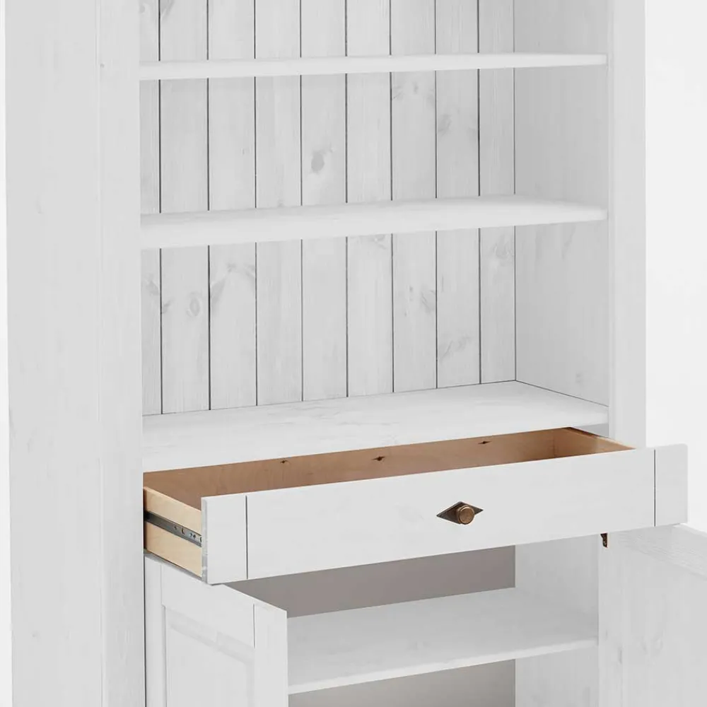 Wohnen Regale<108x203x45 Landhaus Regal mit 2 Türen & Schublade - Satumare I
