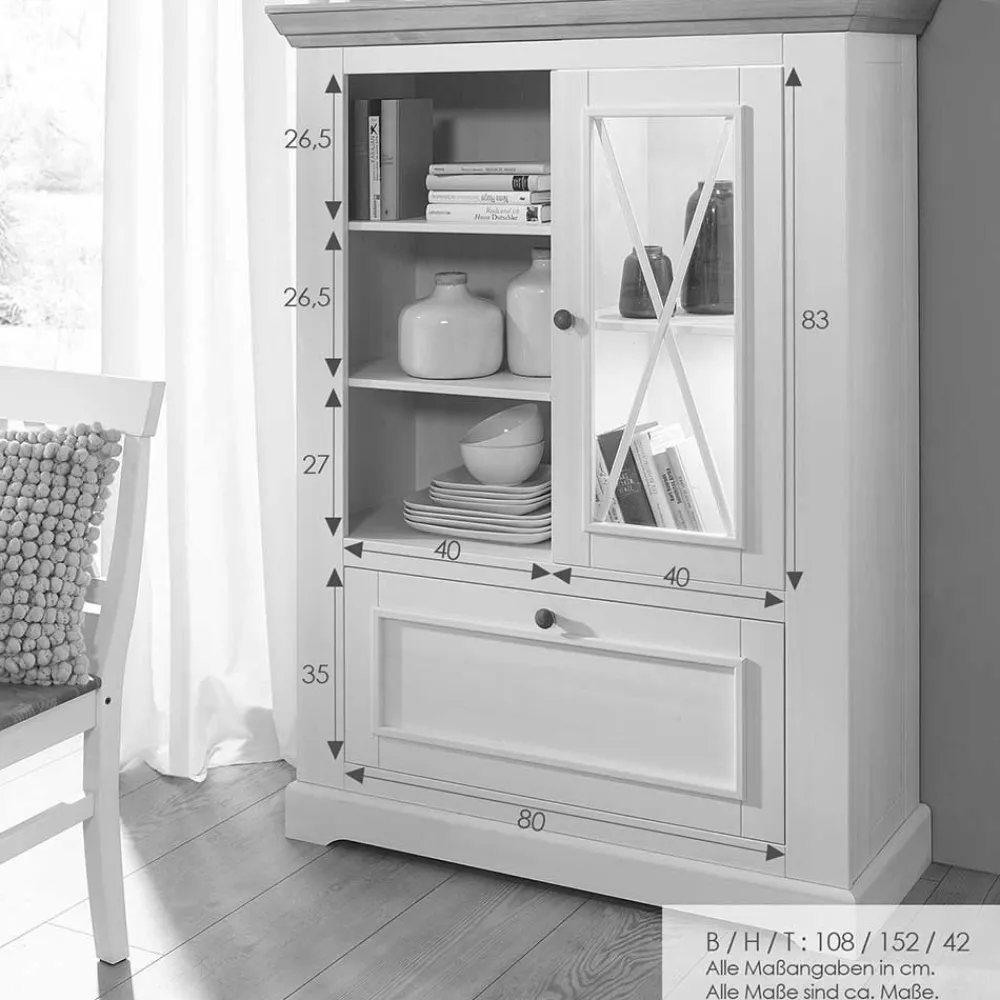 Wohnen Highboards<108x152x42 Landhaus Schrank in Grau - Ustricia