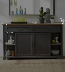 Wohnen Sideboards<171x102x48 Landhaus Sideboard in Grau - Thumbs