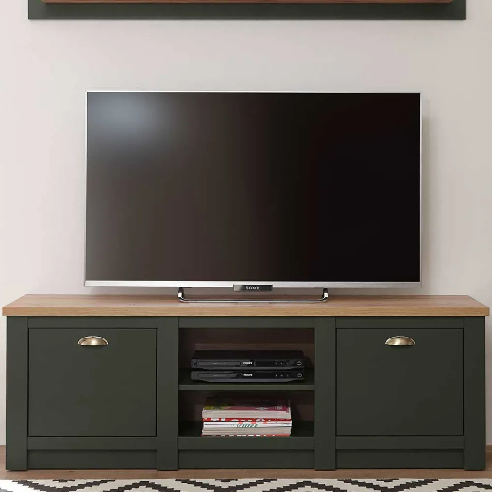 Wohnen Tv & Hifi-Möbel|Lowboards<152x51x45 Landhaus TV Board in Graugrün - Eylan