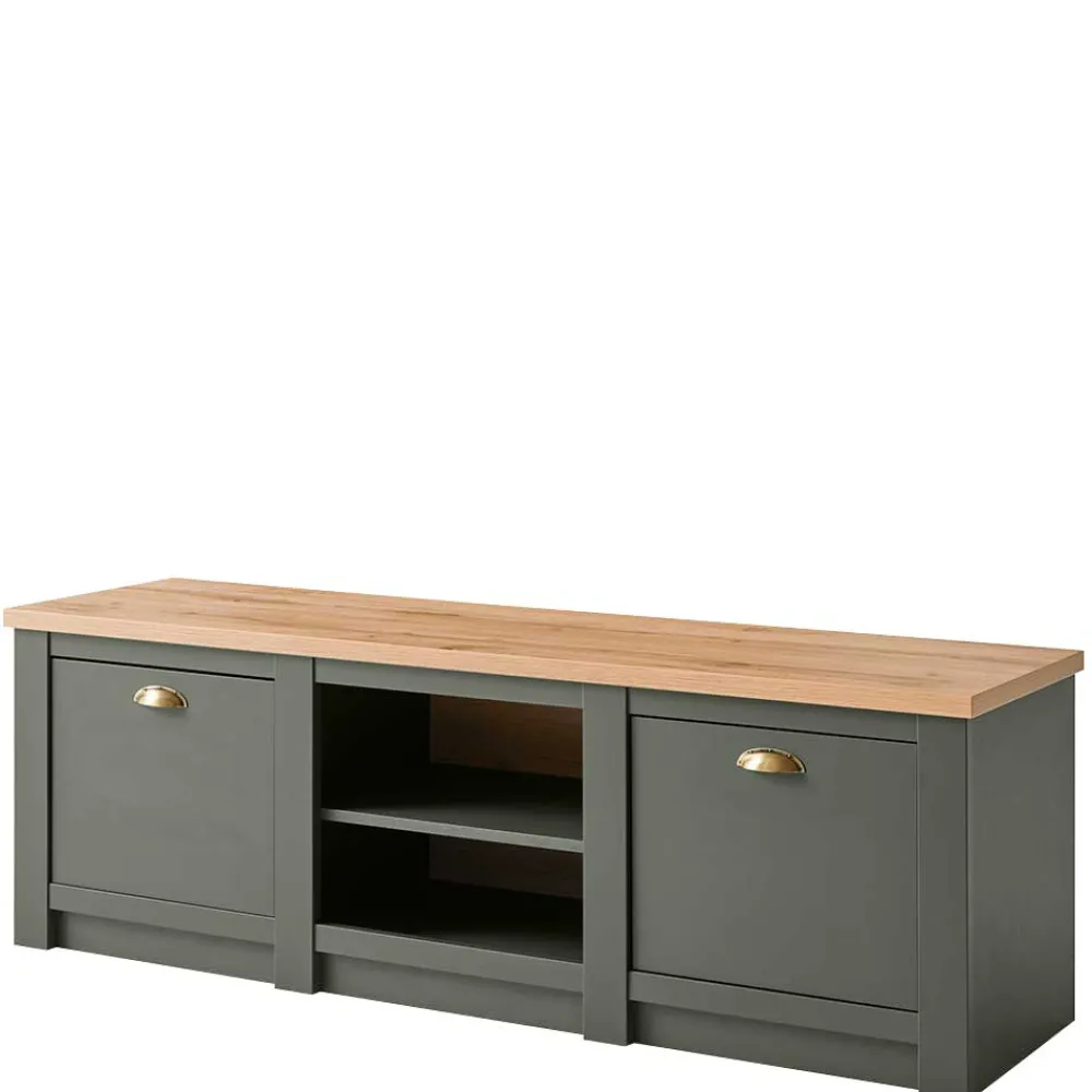 Wohnen Tv & Hifi-Möbel|Lowboards<152x51x45 Landhaus TV Board in Graugrün - Eylan