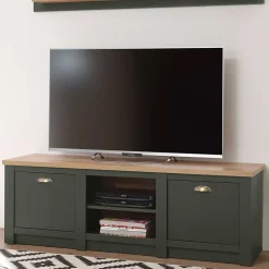 Wohnen Tv & Hifi-Möbel|Lowboards<152x51x45 Landhaus TV Board in Graugrün - Eylan
