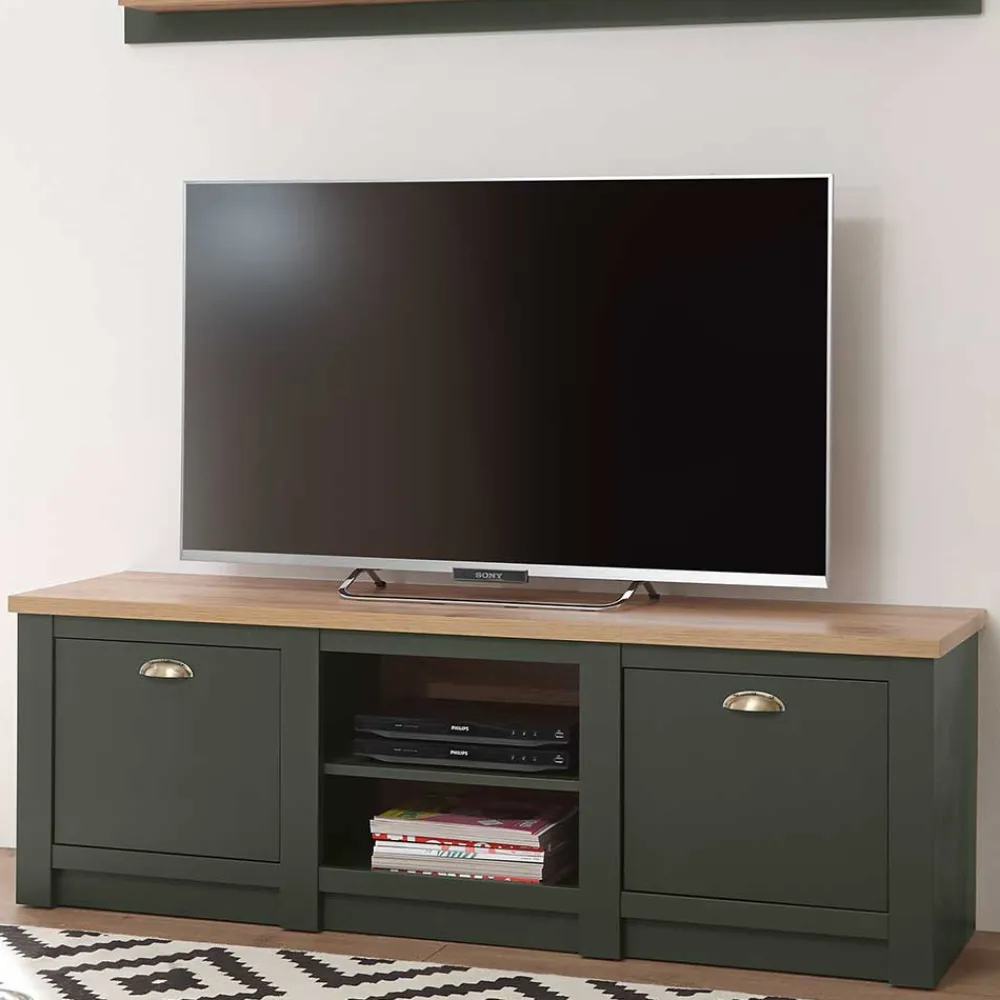 Wohnen Tv & Hifi-Möbel|Lowboards<152x51x45 Landhaus TV Board in Graugrün - Eylan