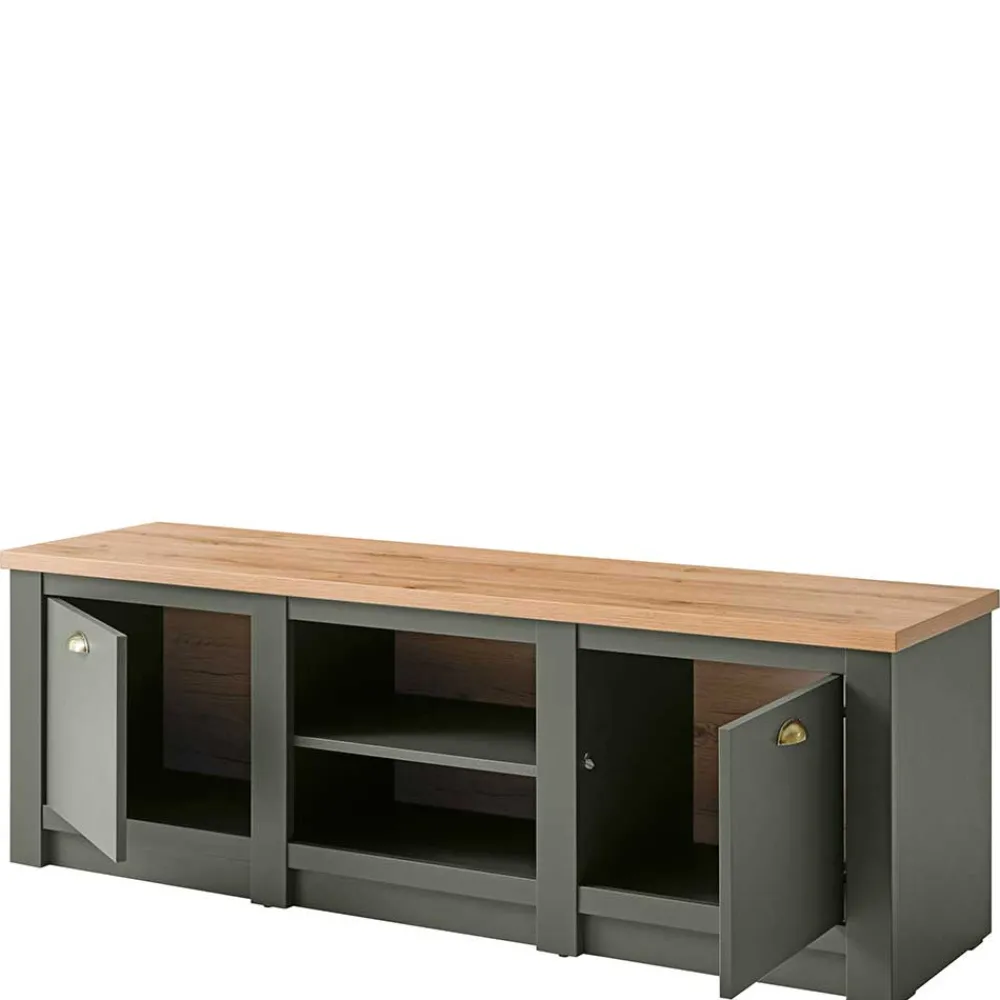 Wohnen Tv & Hifi-Möbel|Lowboards<152x51x45 Landhaus TV Board in Graugrün - Eylan
