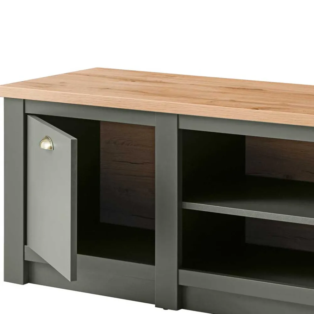 Wohnen Tv & Hifi-Möbel|Lowboards<152x51x45 Landhaus TV Board in Graugrün - Eylan
