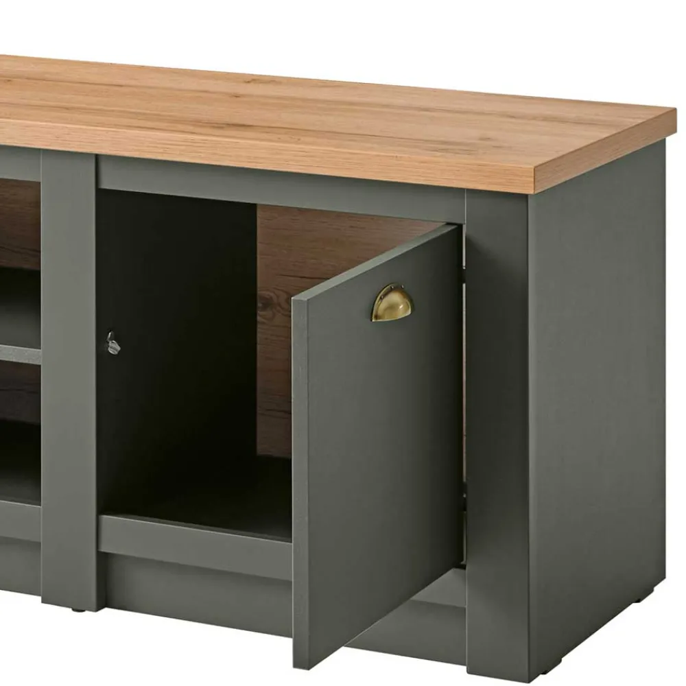 Wohnen Tv & Hifi-Möbel|Lowboards<152x51x45 Landhaus TV Board in Graugrün - Eylan