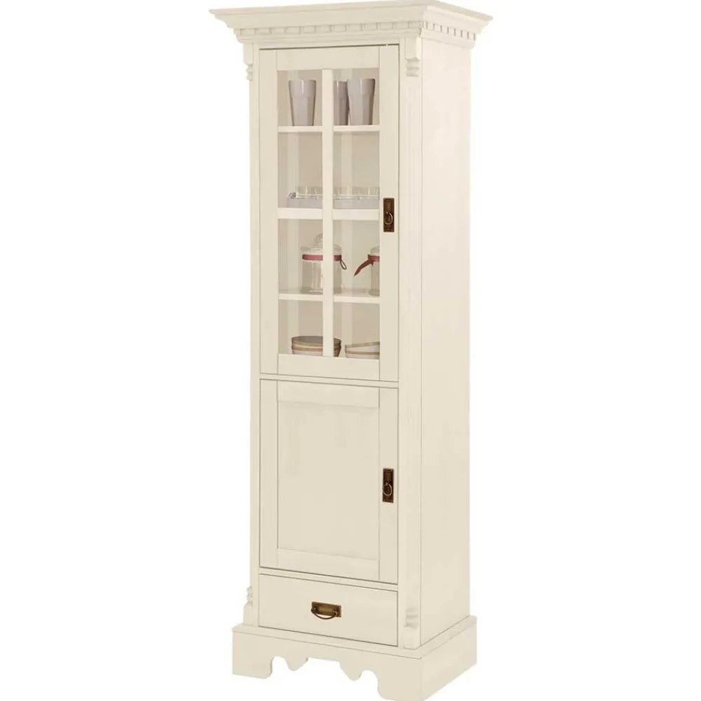 Wohnen Vitrinen<70x203x45 Landhaus Vitrine in Creme - Rospus
