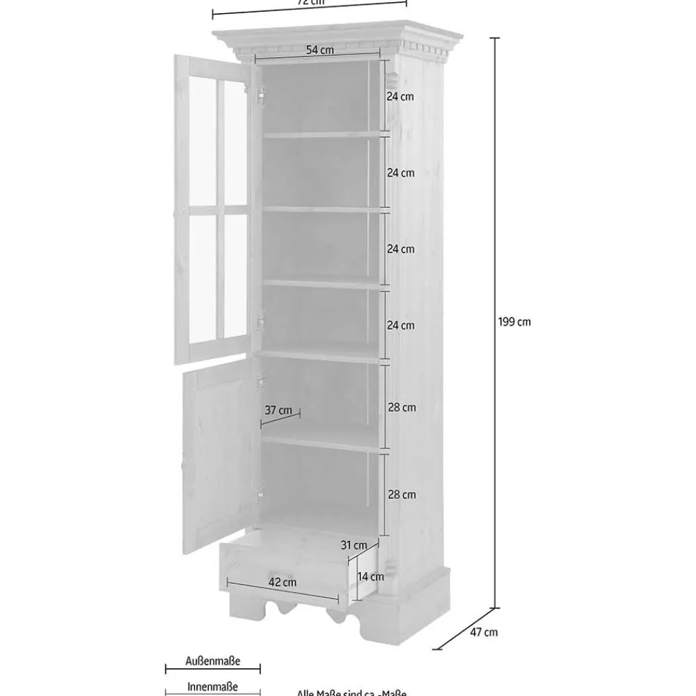 Wohnen Vitrinen<70x203x45 Landhaus Vitrine in Creme - Rospus
