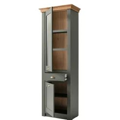 Wohnen Vitrinen<68x207x45 Landhaus Vitrine in Graugrün - Eylan