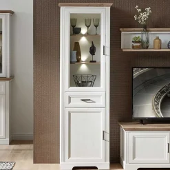 Wohnen Vitrinen<66x204x42 Landhaus Vitrine mit Licht - Sinolita