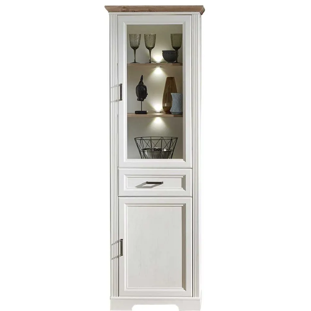 Wohnen Vitrinen<66x204x42 Landhaus Vitrine mit Licht - Sinolita