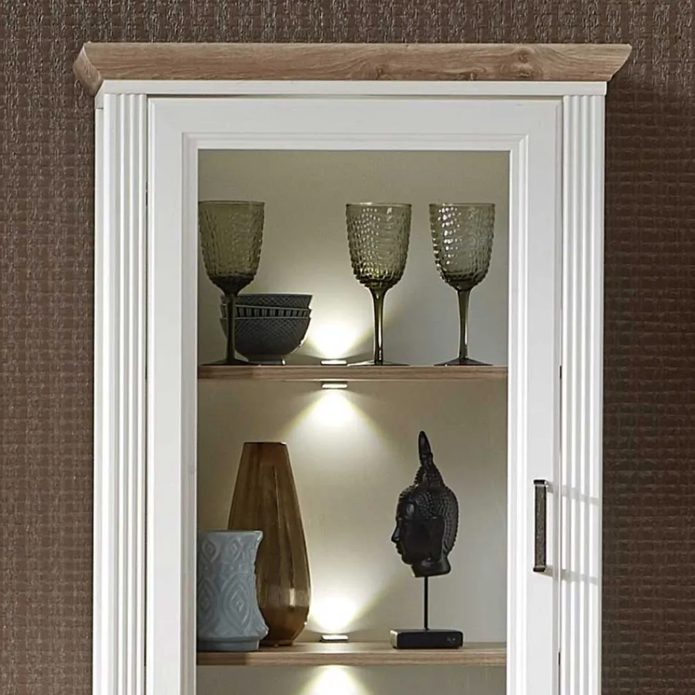Wohnen Vitrinen<66x204x42 Landhaus Vitrine mit Licht - Sinolita
