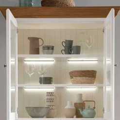 Wohnen Vitrinen<116x199x45 Landhaus Vitrinenschrank in Weiß - Henry