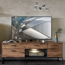 Wohnen Tv & Hifi-Möbel|Lowboards<175x62x48 Lowboard für Fernseher in Holz Optik - Xindus