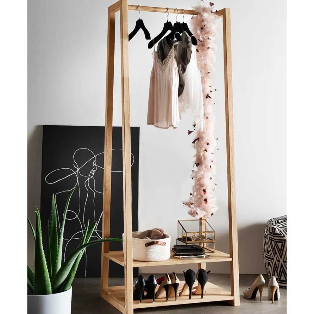 Wohnen Garderoben<85x190x60 Massivholz Garderobenständer aus Eiche - Acneza