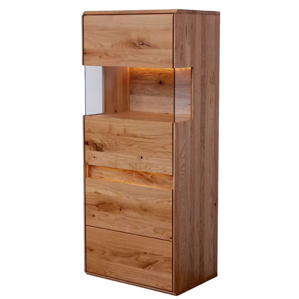 Wohnen Vitrinen<63x152x44 Massivholz Highboard mit LED Licht - Acmida