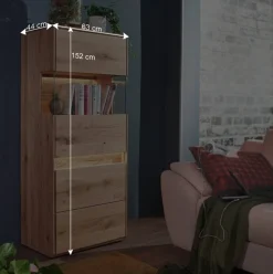 Wohnen Vitrinen<63x152x44 Massivholz Highboard mit LED Licht - Acmida