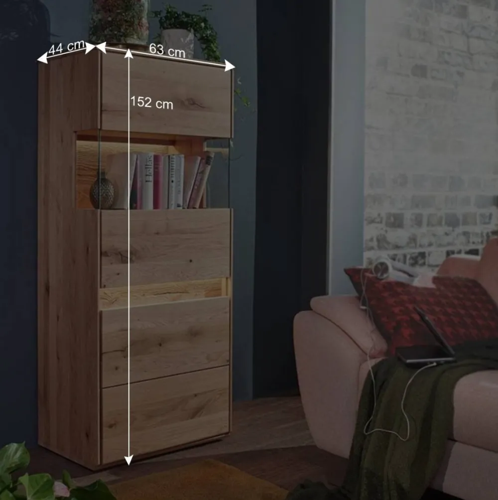 Wohnen Vitrinen<63x152x44 Massivholz Highboard mit LED Licht - Acmida
