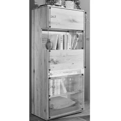 Wohnen Vitrinen<63x152x44 Massivholz Highboard mit LED Licht - Acmida