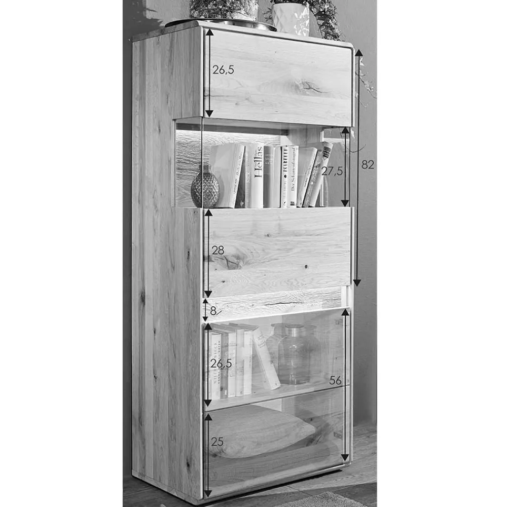 Wohnen Vitrinen<63x152x44 Massivholz Highboard mit LED Licht - Acmida