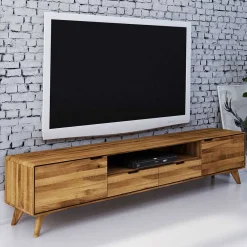 Wohnen Tv & Hifi-Möbel|Lowboards<220x48x40 Massivholz TV Board in Natur geölt - Eavy