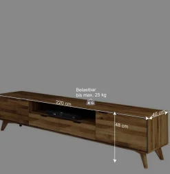 Wohnen Tv & Hifi-Möbel|Lowboards<220x48x40 Massivholz TV Board in Natur geölt - Eavy