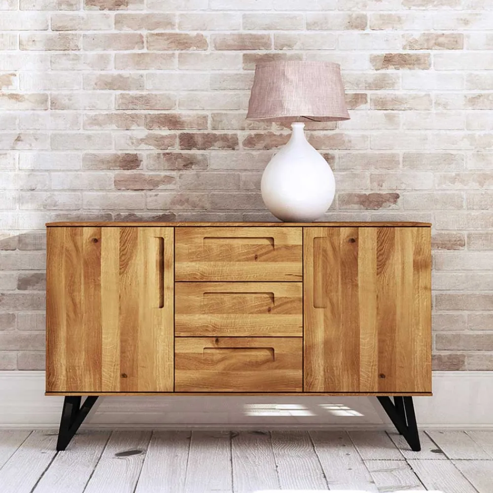 Wohnen Sideboards<136x81x45 Massivholzkommode mit Stahlbeinen - Mandirov