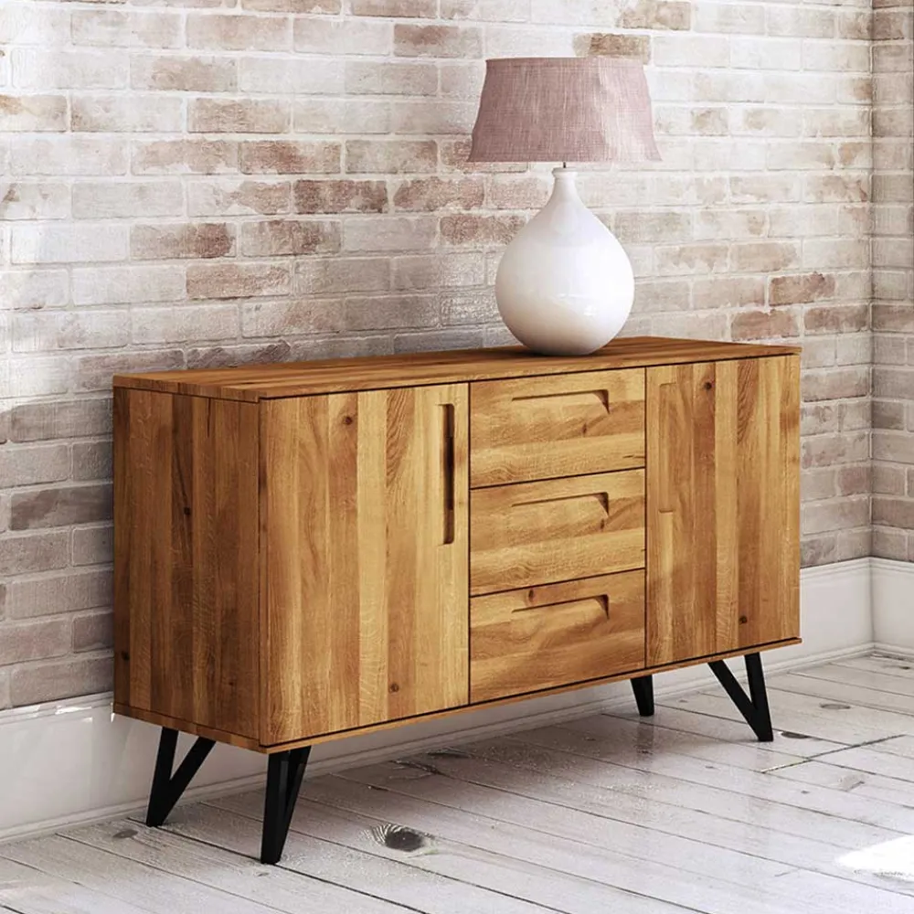 Wohnen Sideboards<136x81x45 Massivholzkommode mit Stahlbeinen - Mandirov