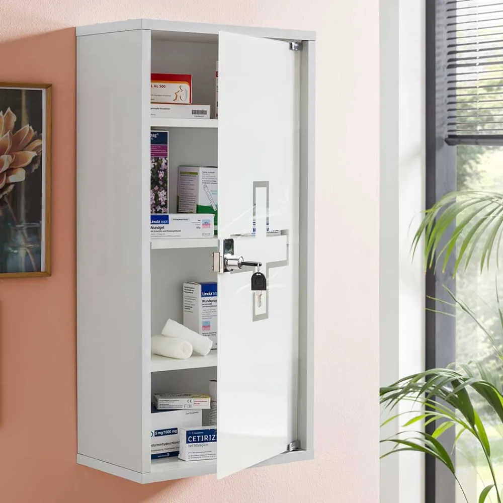 Wohnen Schränke<34x72x20 Medizinschrank mit Glastür abschließbar - Spanola
