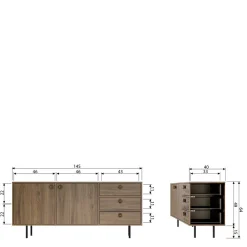 Wohnen Tv & Hifi-Möbel|Lowboards<145x64x40 Mid Century Kommode in Walnuss - Essyno