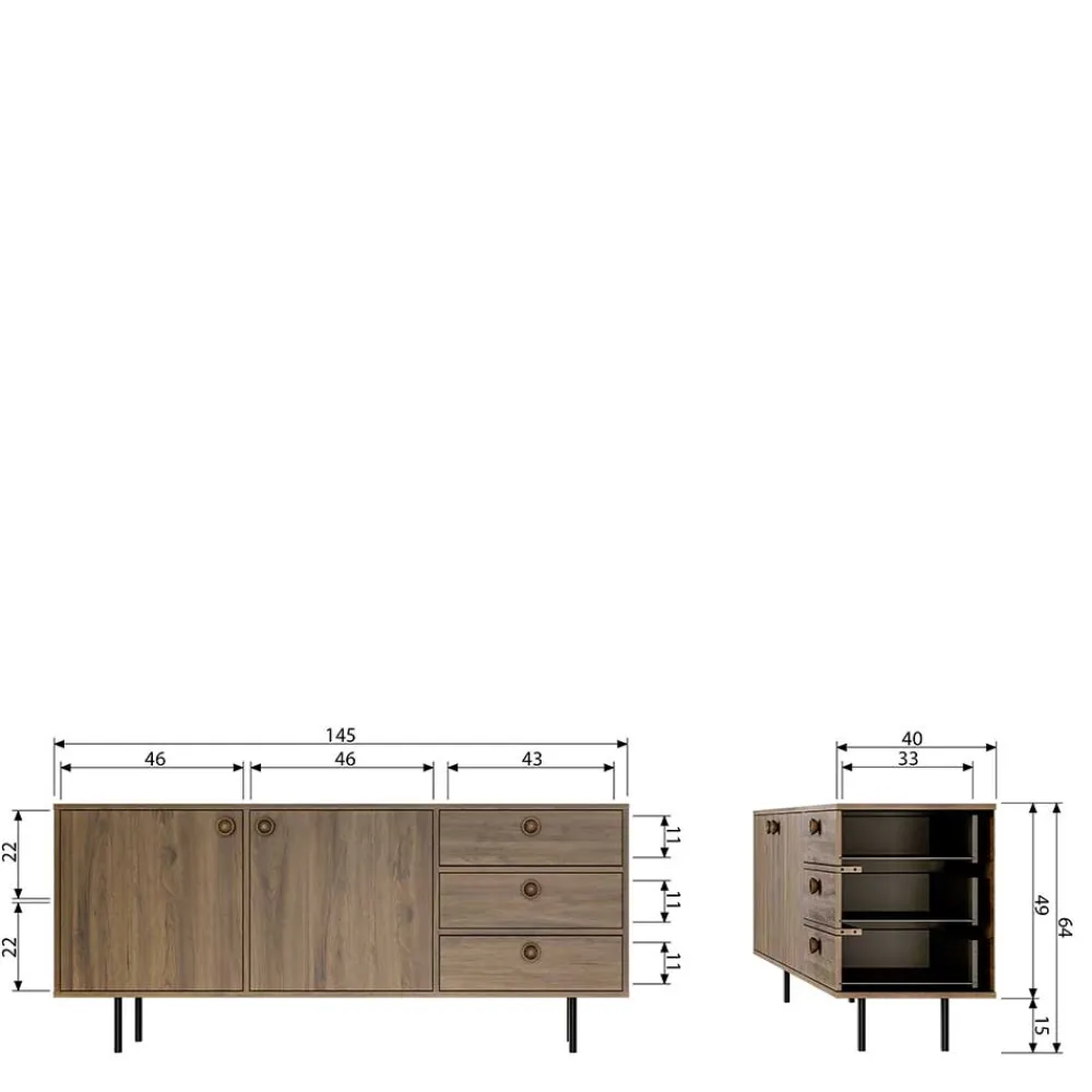 Wohnen Tv & Hifi-Möbel|Lowboards<145x64x40 Mid Century Kommode in Walnuss - Essyno