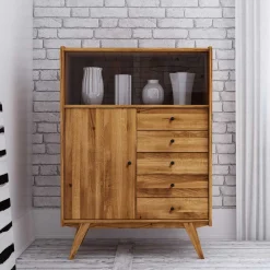 Wohnen Highboards|Vitrinen<100x143x50 Mid Century Schrank mit Glas Türen - Hardus I