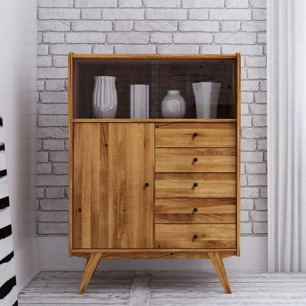 Wohnen Highboards|Vitrinen<100x143x50 Mid Century Schrank mit Glas Türen - Hardus I
